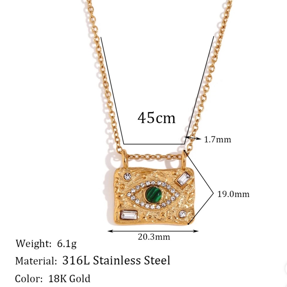 Malachite Evil Eye Necklace Stainless Steel - Picture 5 of 7
